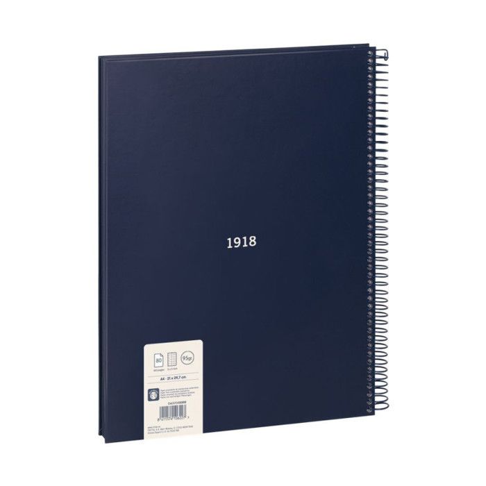 Cahier - A4 - Spirales - Petits Carreaux - 80 Feuilles - Couverture Rigide - Bleu