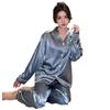 Neuer Damen zweiteiliger Pyjama Lässige Simulationsseide Loungewear Frühling und Herbst Sommer Loungewear Eis-Seide Cardigan Set Pyjama