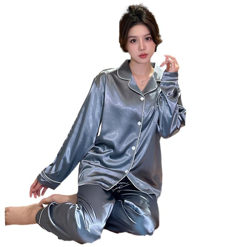 Neuer Damen zweiteiliger Pyjama Lässige Simulationsseide Loungewear Frühling und Herbst Sommer Loungewear Eis-Seide Cardigan Set Pyjama