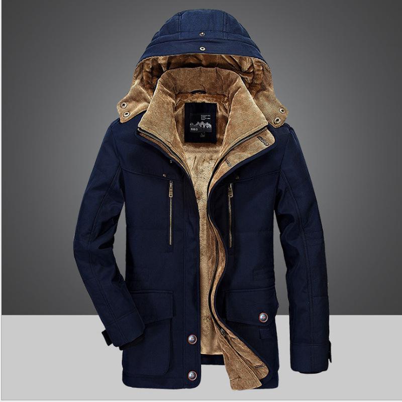 Men's Mid-Length Winter Cotton Jacket - Thick, Velvet-Lined, Windproof, Warm Coat for Casual Wear, Suitable for Young and Middle-Aged Men.