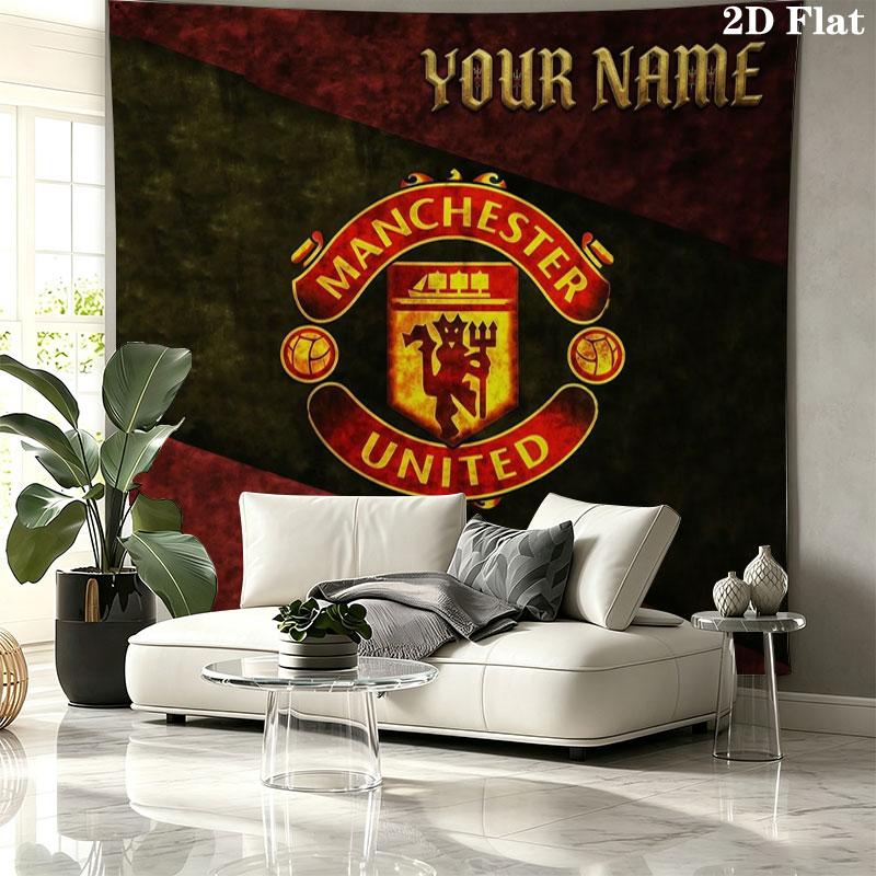 Manchester United F Custom Name Wall Tapestry Aesthetic Wall Hanging Printed Fabric Blanket Decorative Tapestries for Bedroom Living Room Home Decor
