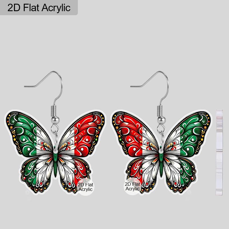 

2D Flat Colorful Butterfly Mexico Flag Acrylic Material Dangle Earrings Lightweight Colorful Earrings for Women Jewelry Gifts