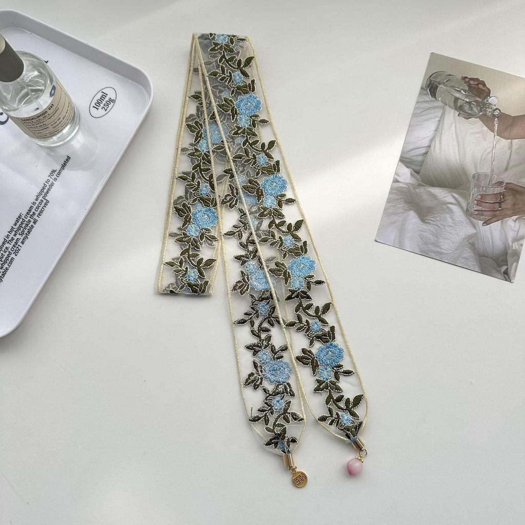 Lace Long Scarves Summer Ribbons Tied Bags Ribbons Women's Printed Scarves Sunscreen Scarves