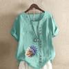 Women's Fashion Round Neck Short Sleeve T-shirt Casual Cotton Linen Graphic Shirt Leisure Loose Conch Prined Summer Blouse Tops