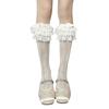 1 Pair Milk White Lace Knee Socks Multi Layer Lace Ladies Socks Sweet Long Cotton Socks  Lolita