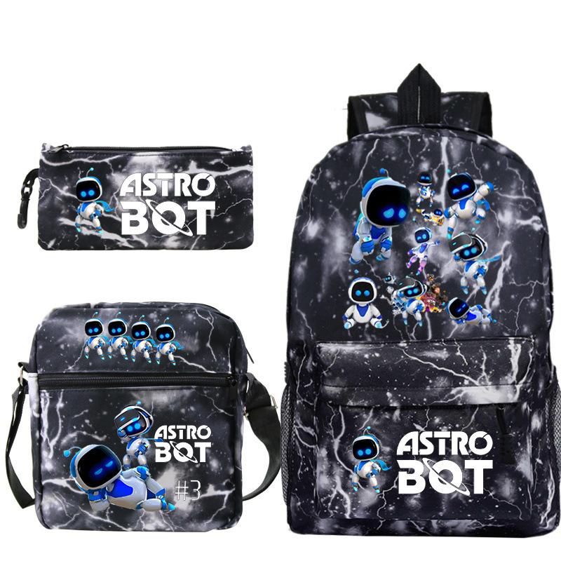 Astro Bot Printed Fashion Children's Backpack Cross-border Large-capacity Primary and Secondary School Student Casual Schoolbag Set