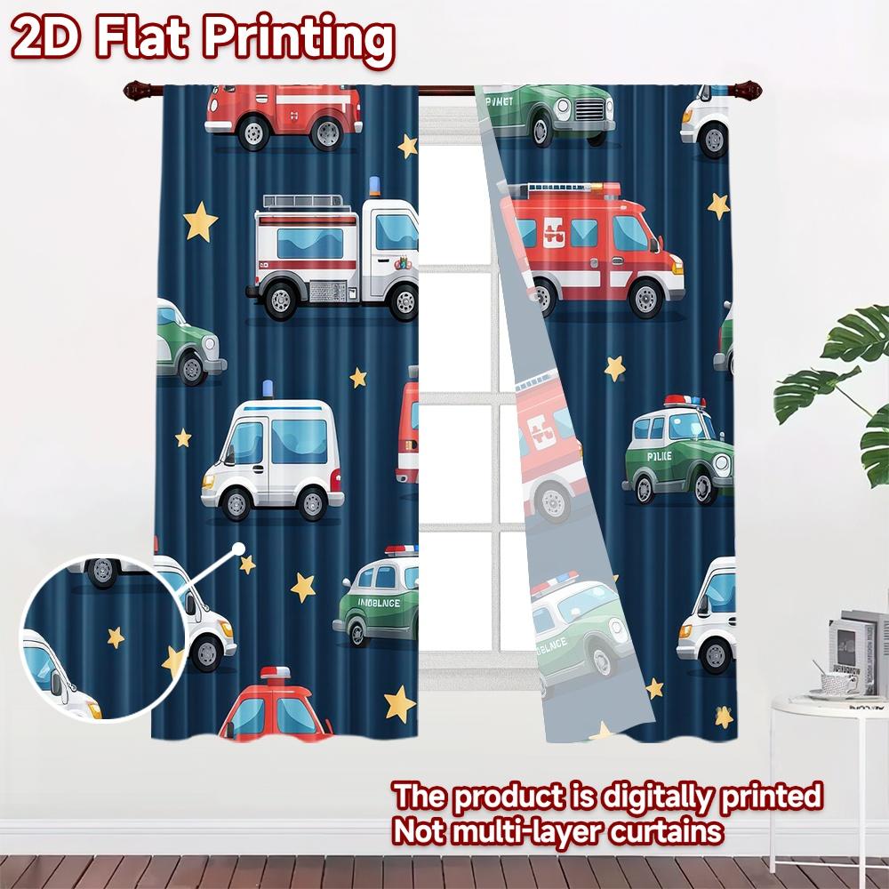 2D flat Photography Backdrop Photography Backdrop Emergency Vehicles and Stars 100% Polyester Family Party Use for Door,