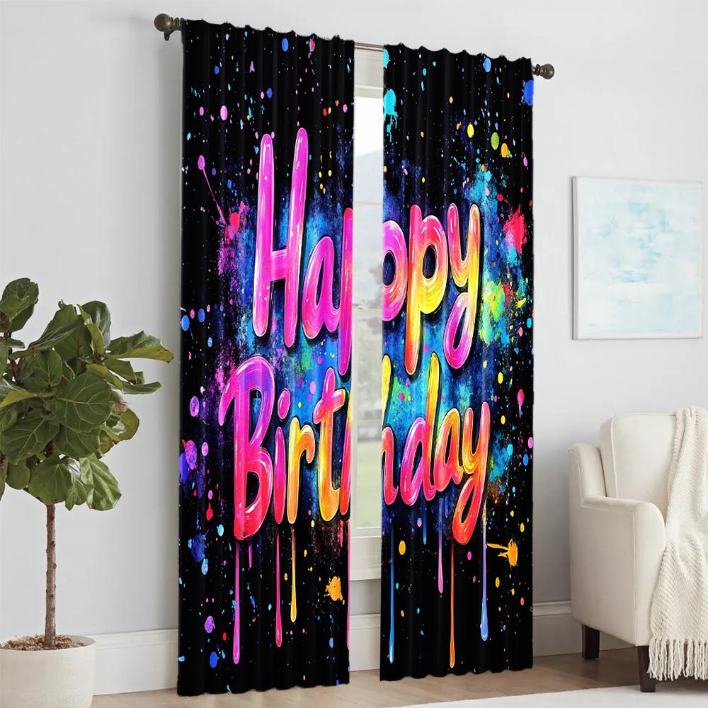 2 Pcs   Versatile Polyester Transparent Curtains for Home Decoration Vibrant Slime Graffiti for Use In Bedrooms and Living Rooms