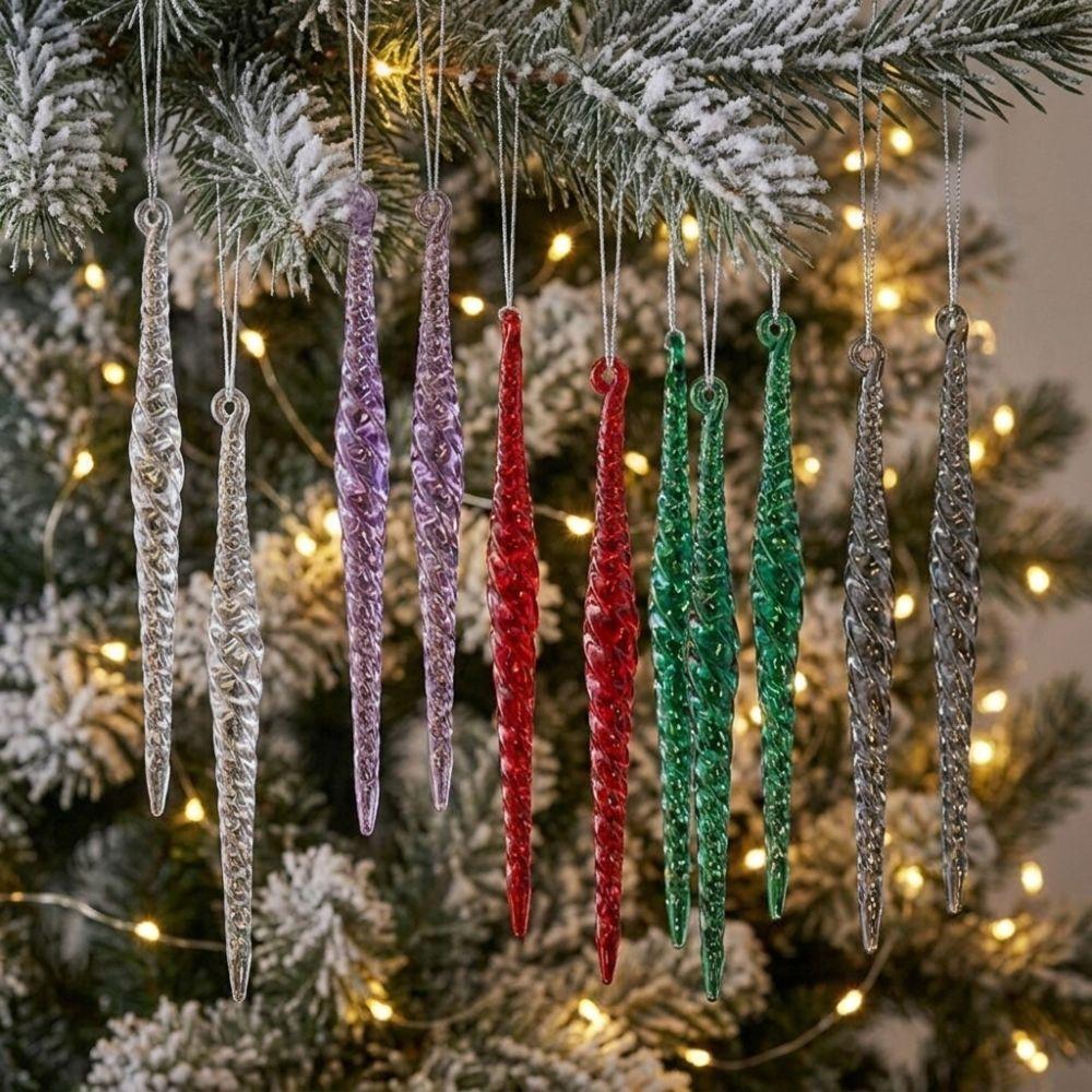 12Pcs Acrylic Clear Christmas Icicle Pendants Set Hanging Icicle Decorations Wedding Party