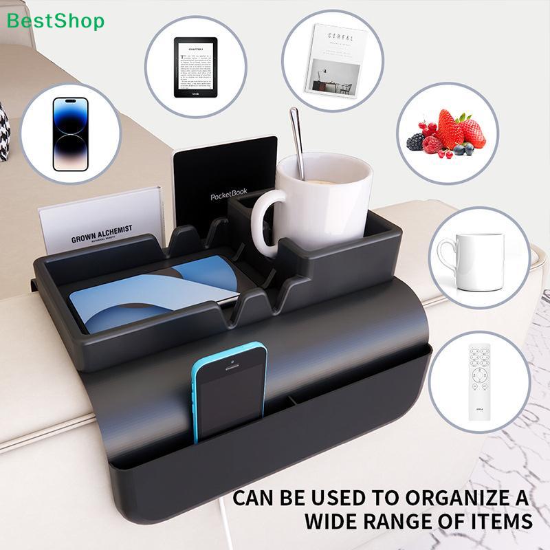 Sofa Armrest Organizer Tray,2-in-1 Couch Cup Holder with Storage Pockets for Drinks,Phones,Remotes & Living Room