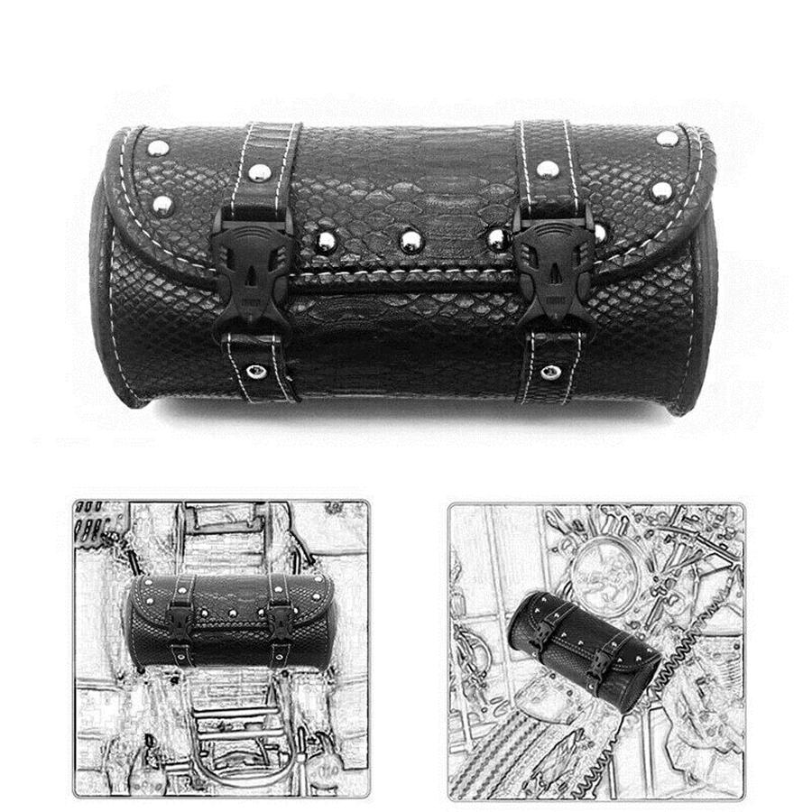 Black PU Leather Motorcycle Scooter Saddle Fork Roll Barrel Tool Bag Universal
