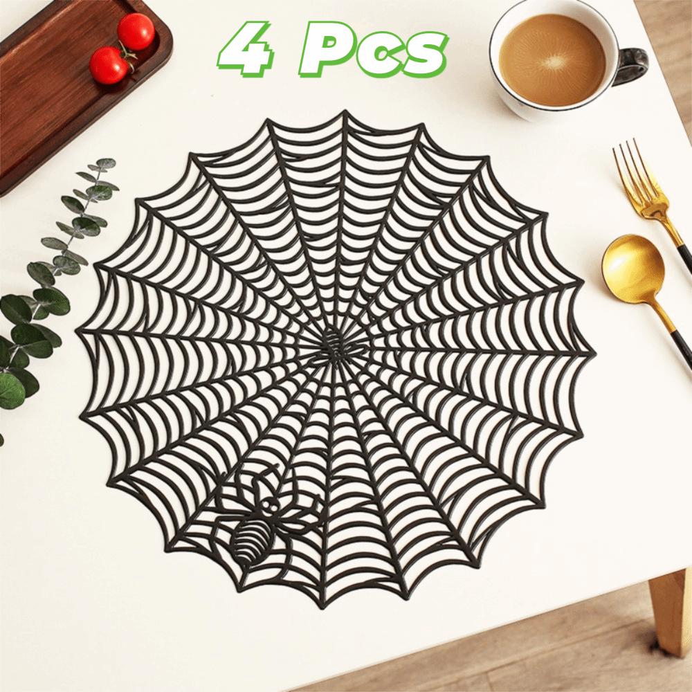 4PCS Non-slip Halloween Spider Web Placemat PVC Tableware Heat-Insulating Mat Cup Mat Dining Table