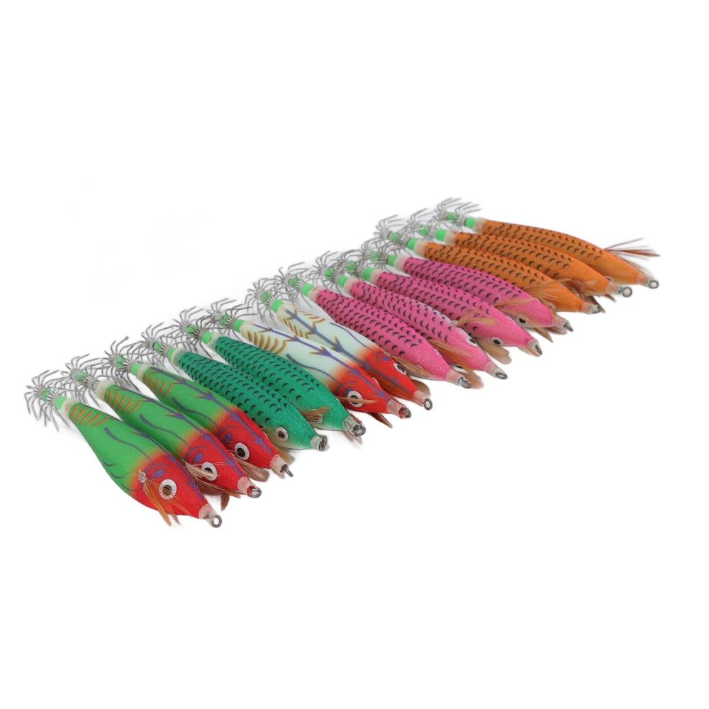 14PCS Luminous Squid Hook Lure 8cm Length Artificial Shrimp Lure Lifelike Squid Jig Night Fishing