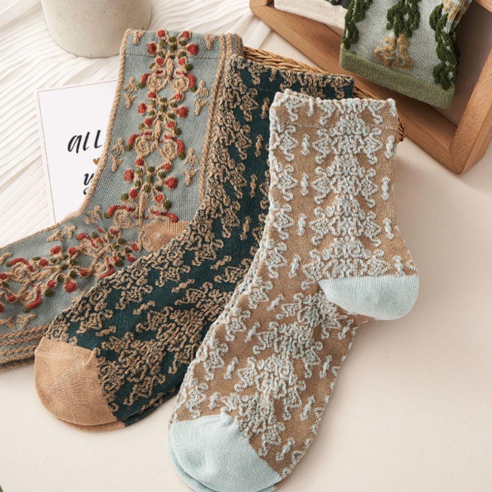 Print Cotton Middle Tube Hosiery Korean Style Socks Girls Jacquard Socks College Style Hosiery