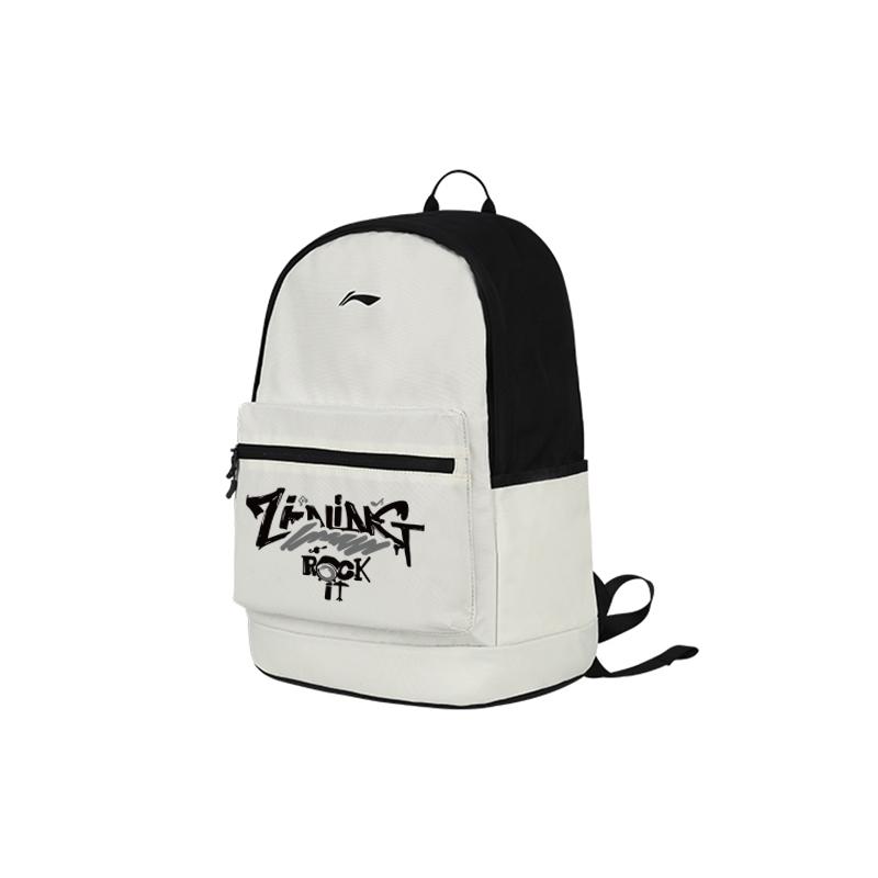 Li Ning Polyester Backpack Unisex White & Black YBSU167-6A15