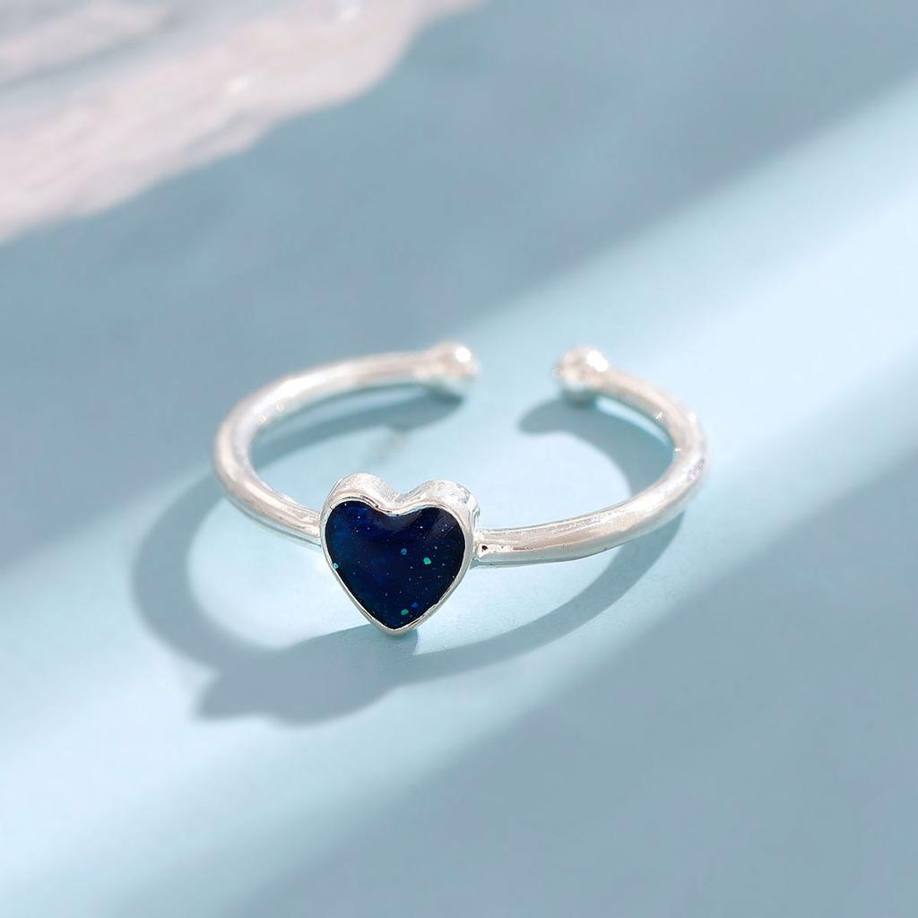 925 Sterling Silver Rings For Women Geometric Fine Jewelry Finger Adjustable Simple Blue Stone Leaf Ring For Party Birthday Gift