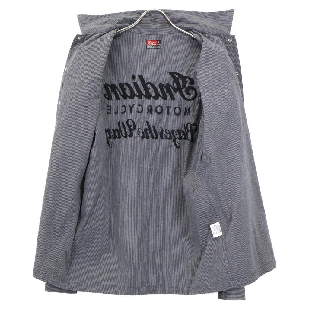 Indian Motorcycle Grey Cotton IM27052 Pinstripe Embroidered Shirt Tops L Gray stripesUsed
