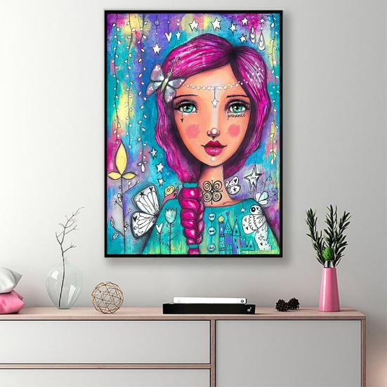 Kit di pittura fai da te con strass 5D, motivo ragazza in resina colorata, strass, arte, per adulti e bambini, disegno con strass dai colori vivaci, decorazione per la casa