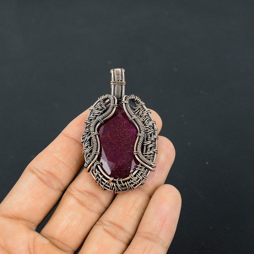 Ruby Pendant Gemstone Jewelry, 999 Copper Wire Wrapped Handmade Pendant, Latest Design Jewelry