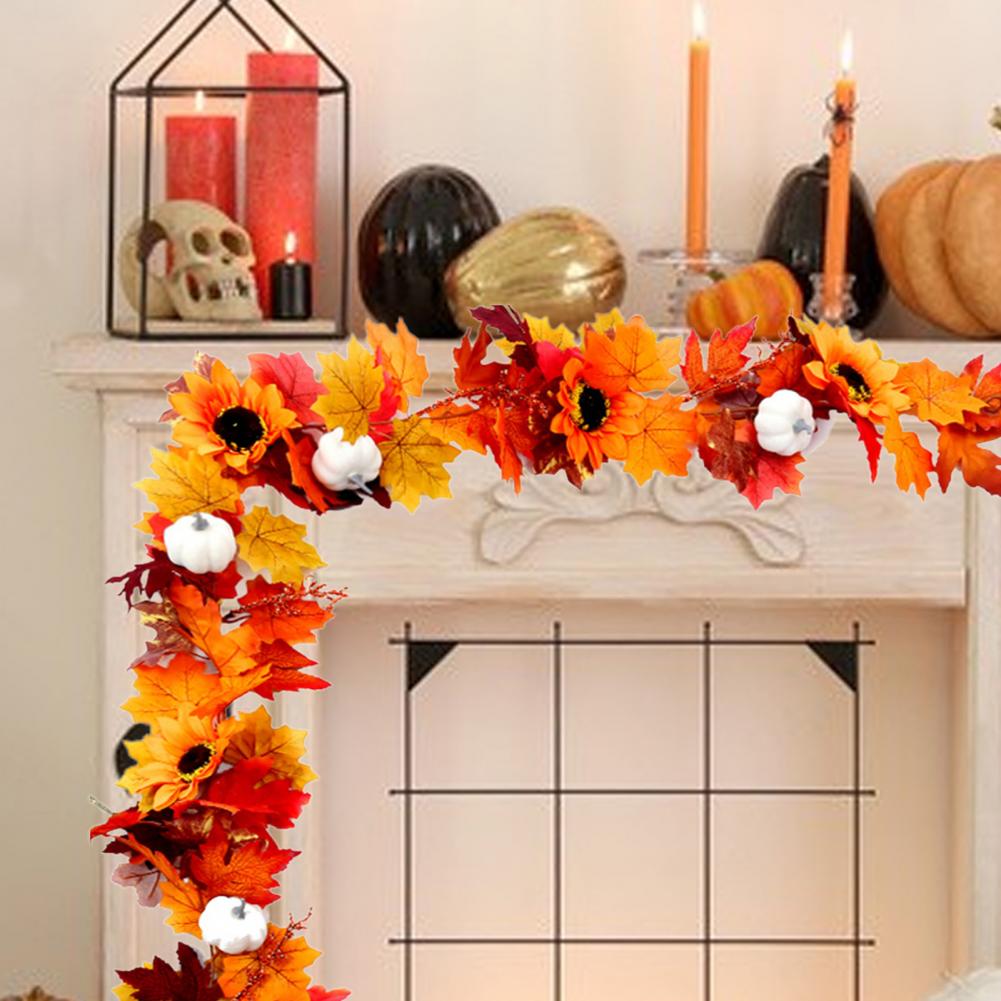 175CM Artificial Maple Leaf Flower Garland Home Garden Indoor Wall Hanging Faux Ivy Halloween Fall Harvest Festival Decoration