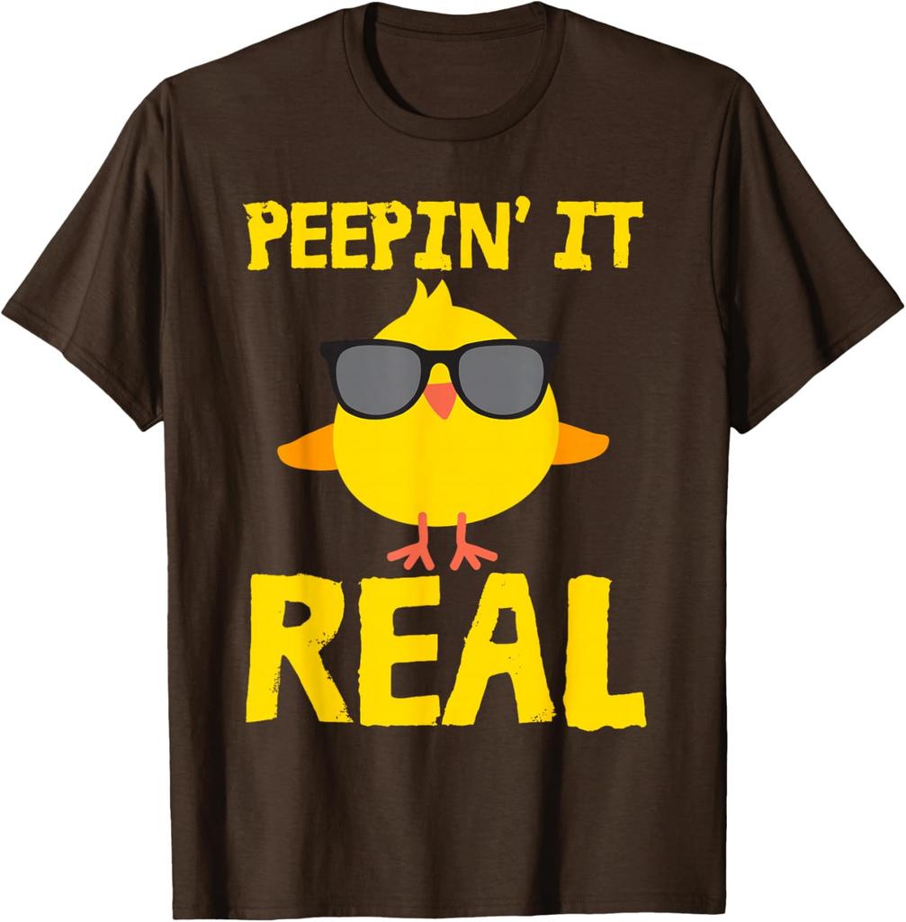 Peepin It Real Funny Chick Sunglasses Graphic Tee Easter Pun Men Women Casual T-Shirt