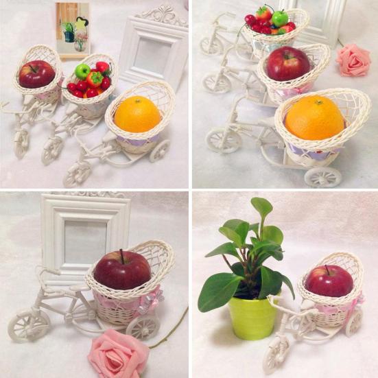 Tricycle Flower Basket Imitation Rattan Woven Decorative Candy Serving Basket Tricycle Planter Flower Holder for Floral Arrangement Party