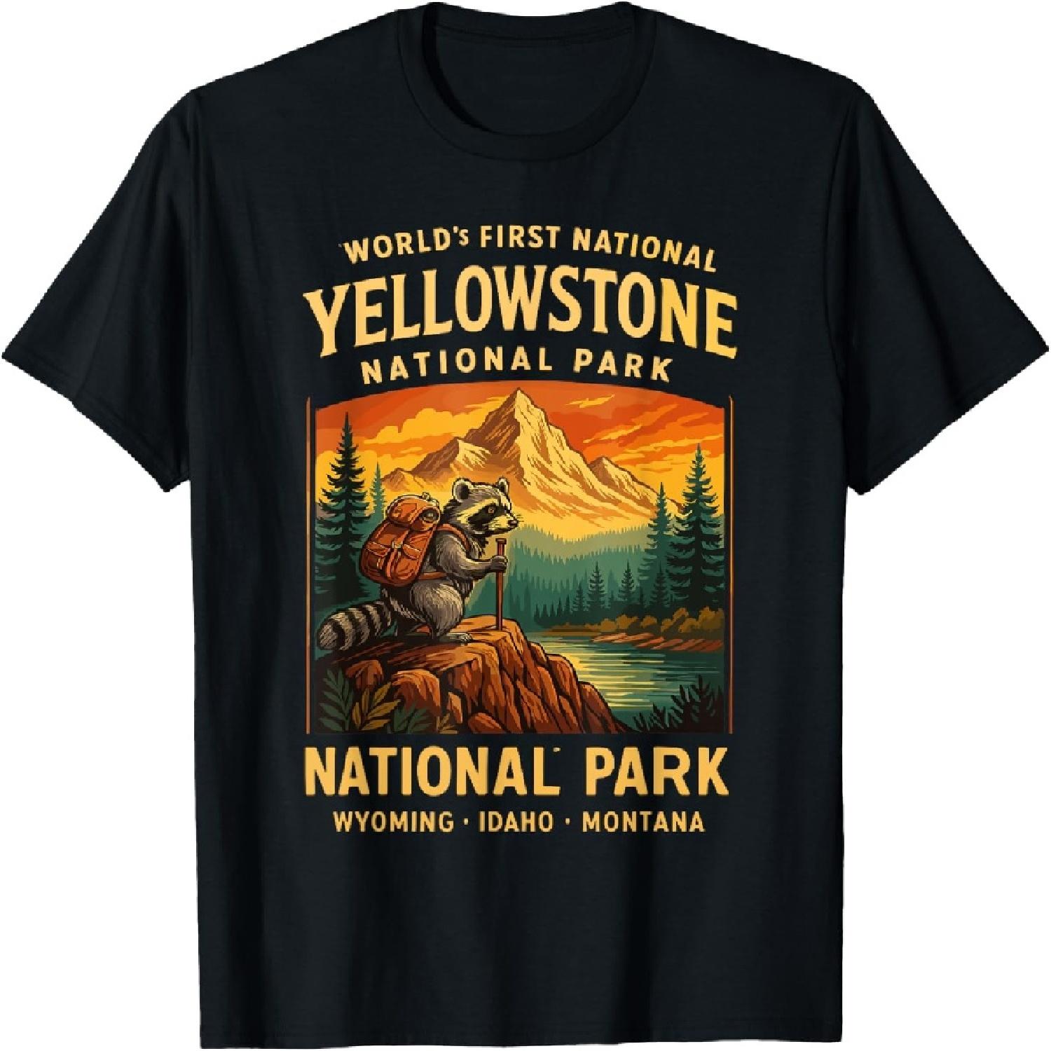 Национальный парк Йеллоустоун Винтажная походная футболка для мужчин с енотом S