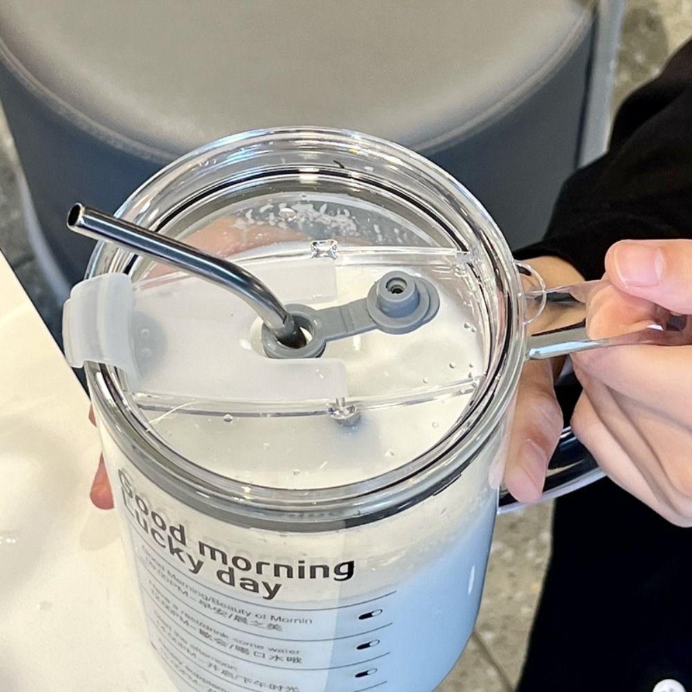 INS Style Scale Water Cup 1000ml Large Capacity Juice Milk Bottle Gift Straw Glass Cup Home Office