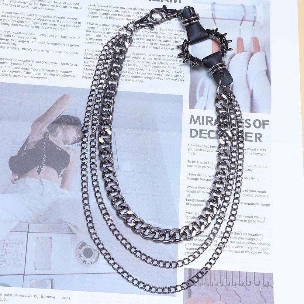 Punk Metal Waist Chain For Men With Multiple Circles And Lobster Claw Buckle For Streetwear Fashion