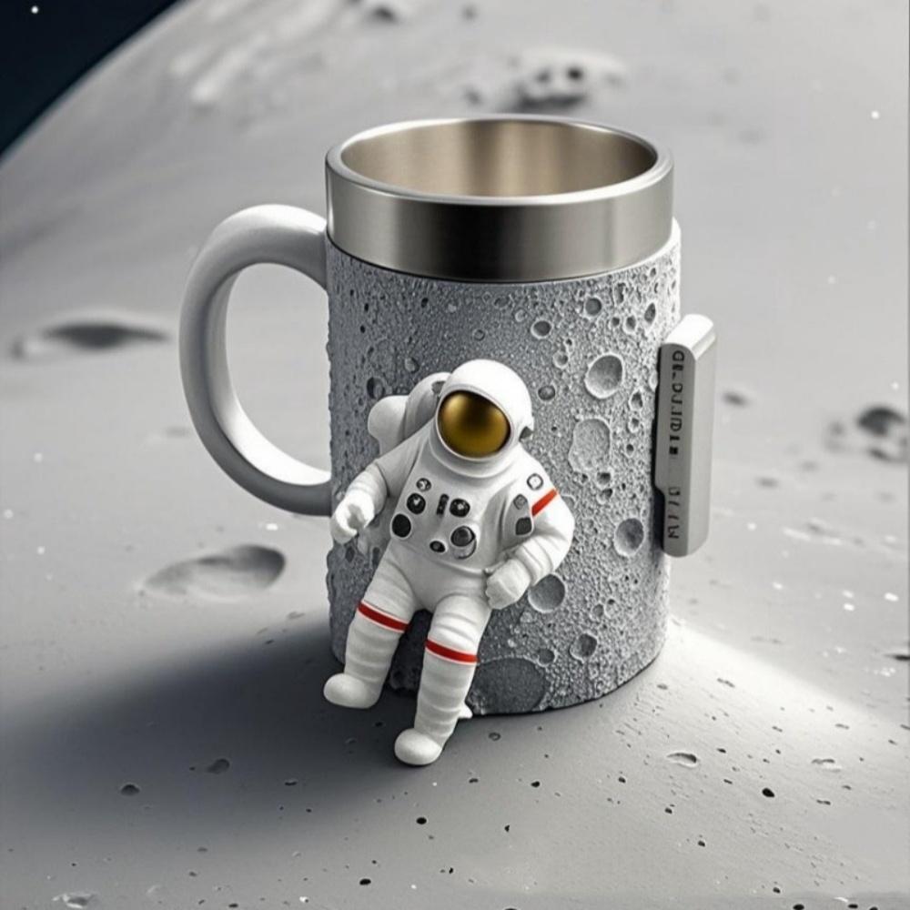 Universe Moon Stars Astronaut In Outer Space 3D Coffee Mug 304 Stainless Steel Liner Cup With Handle Gift For Kids