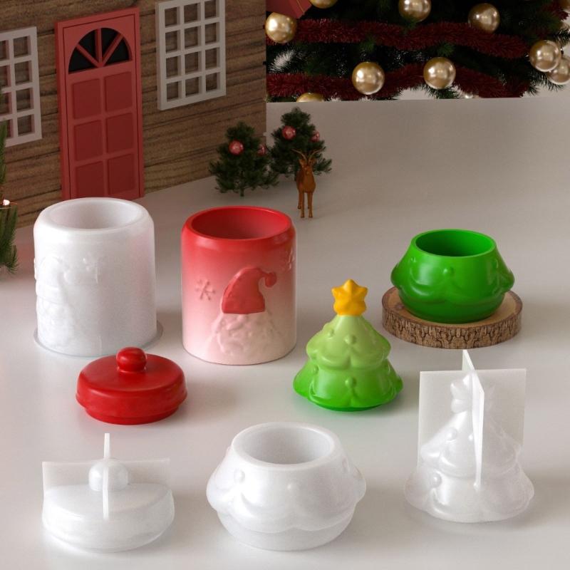 Festive Santa Design Silicone Christmas Tree Mold Crafting Resin Jewelry Box Plant Pot Storage Jar Holiday DIY Project Supplies
