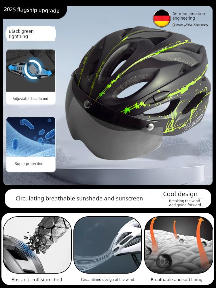 Bicycle Helmet with Goggles, One-Piece Riding Helmet, Men's and Women's Mountain Road Bike Safety Helmet