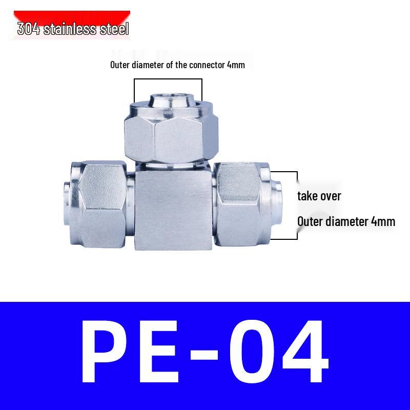 Trachea Quick-Connect T-Nozzle Adapter for Air Pumps and Compressors, with PE Pneumatic Lock Nut, Reducer, and PEG4 6/8mm Compatibility.