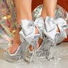 Fashion Fashion Crystal Transparent Platform Thick Heeled Women Sandals Sweet Satin Bowknot 12CM Ultra High heels Summer Banquet Shoes