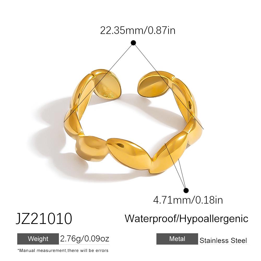 18K Gold Adjustable Stainless Steel Leaf & Heart Ring