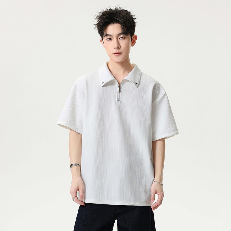 Men s Dark Grey Half-Zip Stand Collar Quick Dry Short Sleeve T Shirt M белый