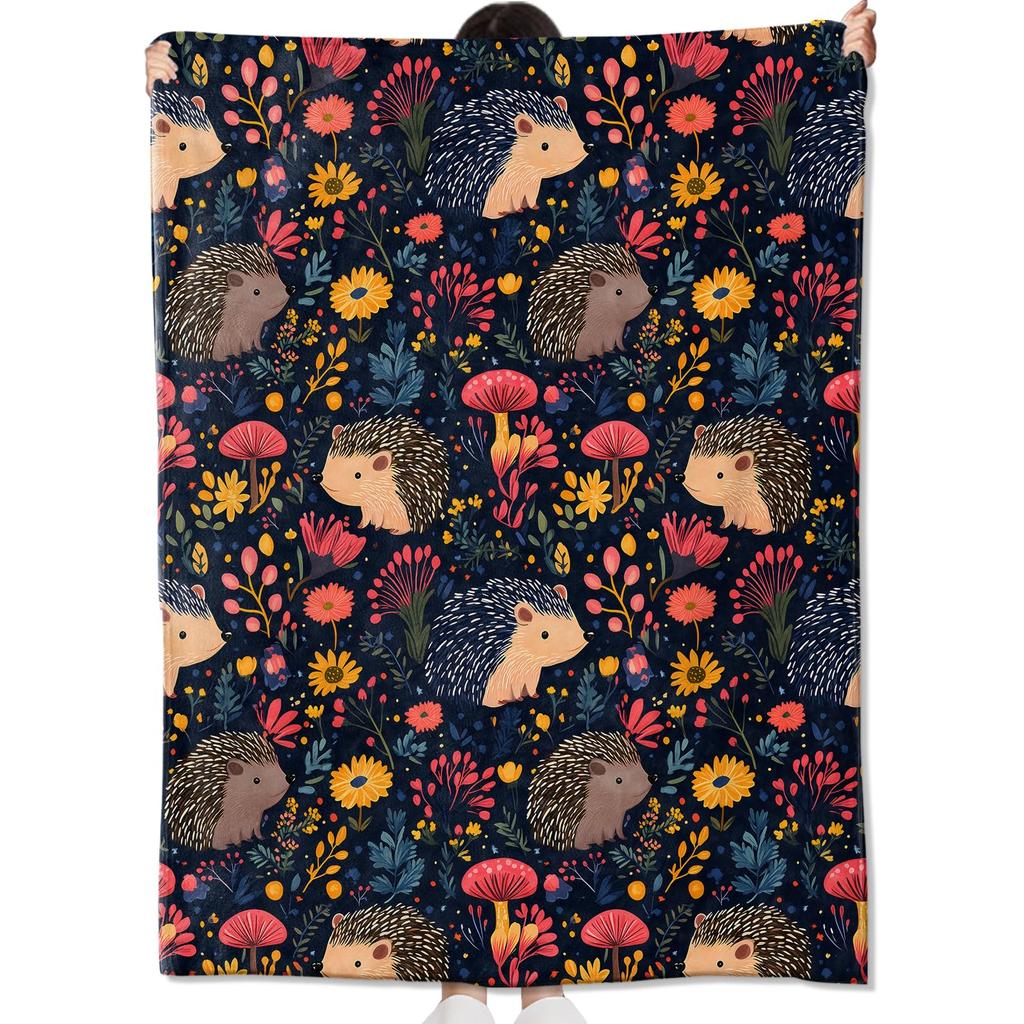 Cute Hedgehog Throw Blanket Super Soft Cozy Lightweight Fuzzy Comfy Flannel Blanket Plush for Couch, Sofa, Bed, Travel, Camping