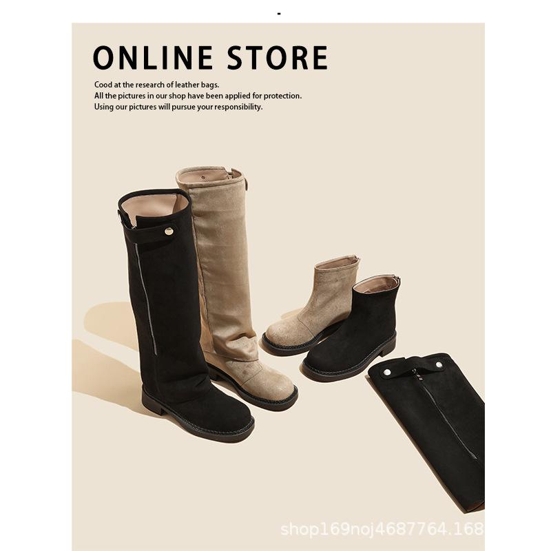 Nagy Méretű Női Térdig Érő, Levehető Talpú Lovas Csizma – Széles Bőség Ősz/Tél