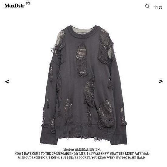 

Мужской европейско-американский трикотажный свитер в стиле хай-стрит: Вдохновленный субкультурой, Искусственный костюм-двойка с полым дизайном Medium серый