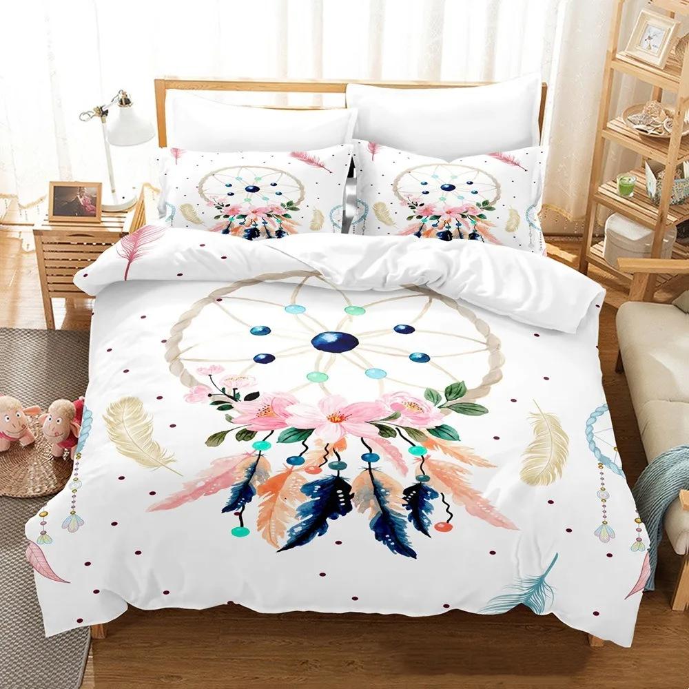 Dreamcatcher Bed Cover Set Luxury For King Size Print Bohemian Style Purple Pink Butterfly Feather Comforter Bedding Set Mandala