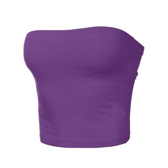 Women Sexy Solid Color Strapless Cropped Mini Bustier Slim Elastic Tube Top
