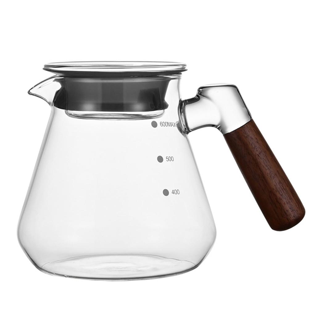 Glass Coffee Carafe with Wooden Handle, Heat-Resistant, Transparent, Easy to Clean, Drip Coffee Maker, Tea Pot, 600ml, Stylish, Versatile, Dishwasher
