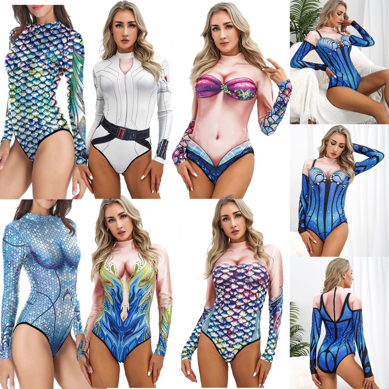 

Жіночий комбінезон з довгими рукавами, стильний 3D-принт, купальні костюми з русалкою, купальні костюми для серфінгу. L/XL