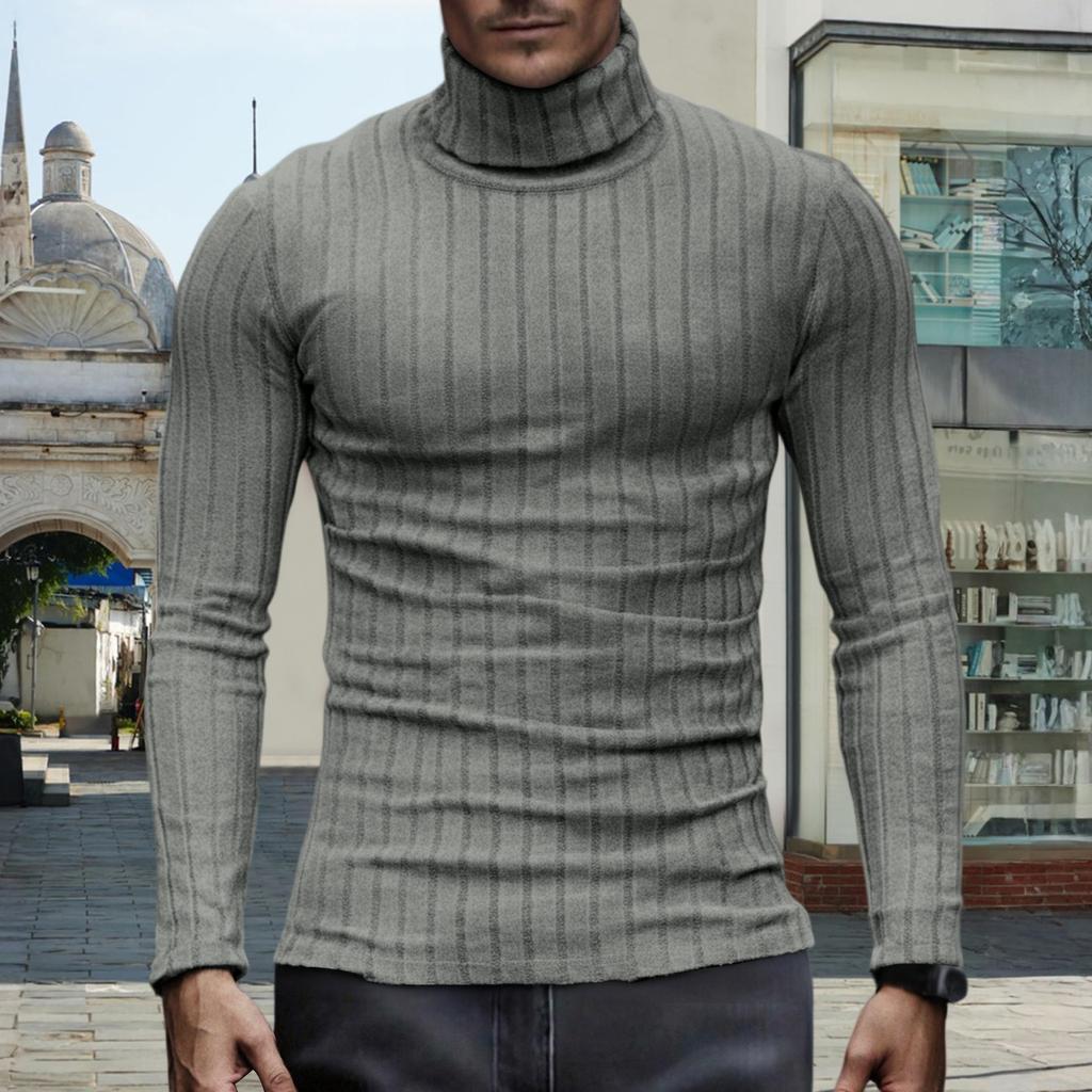Men's Pullover Mock Neck Long-Sleeve Top - Comfortable Daily Solid/Stripe Basic Base Layer