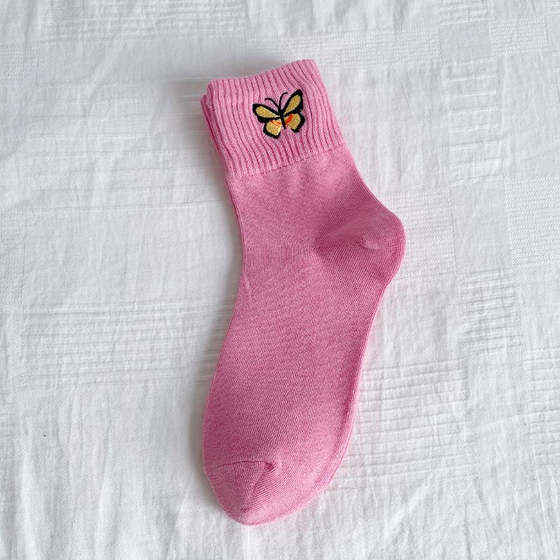 

Sock Children s Mid-length Autumn-winter Tights with Butterfly Embroidery, Soft and Breathable, Sweat-absorbent and Odor-resistant Cotton Socks 1 pair розовый