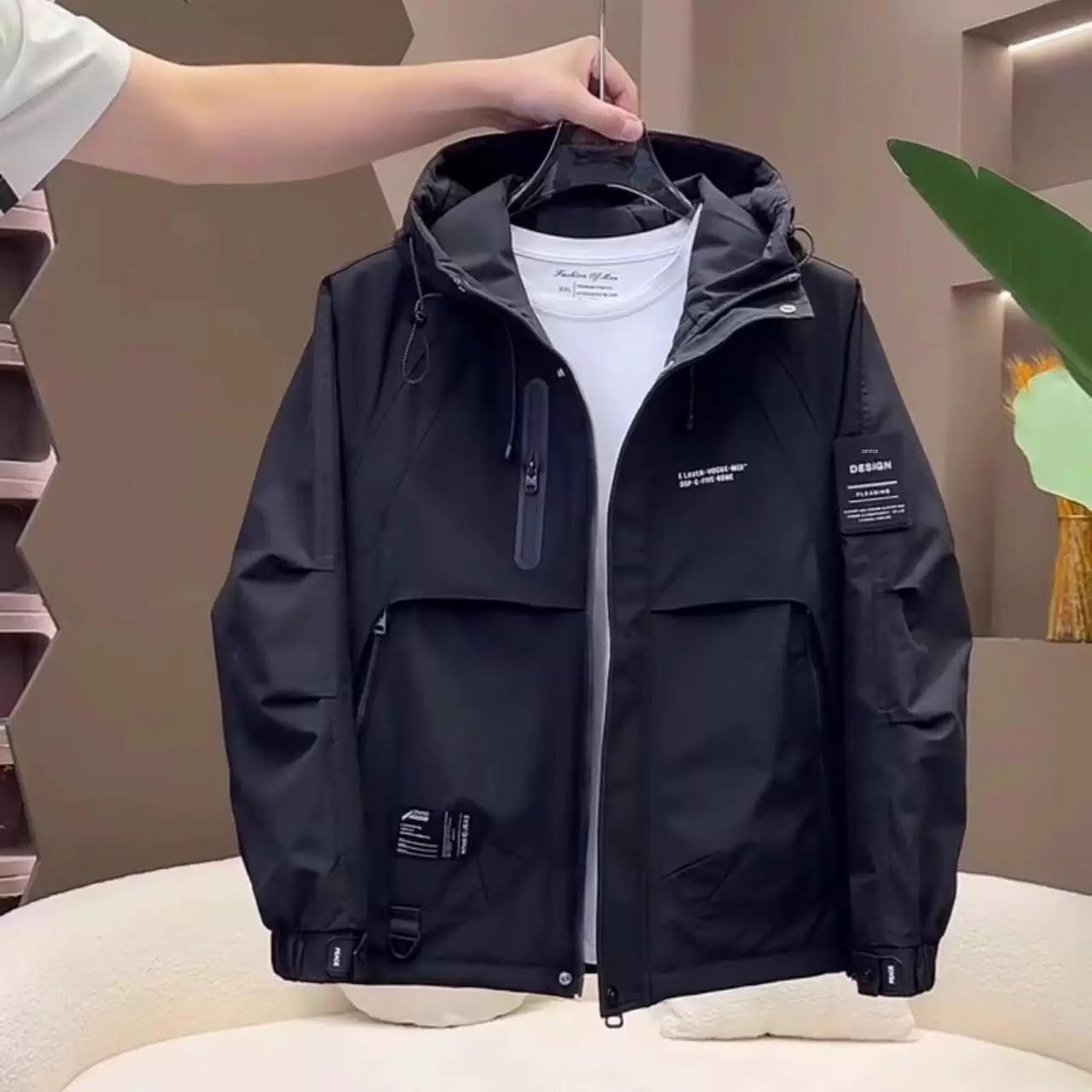 Men s Windproof Hooded Jacket: 2025 Winter Padded & Thickened Tide Brand Coat 2XL