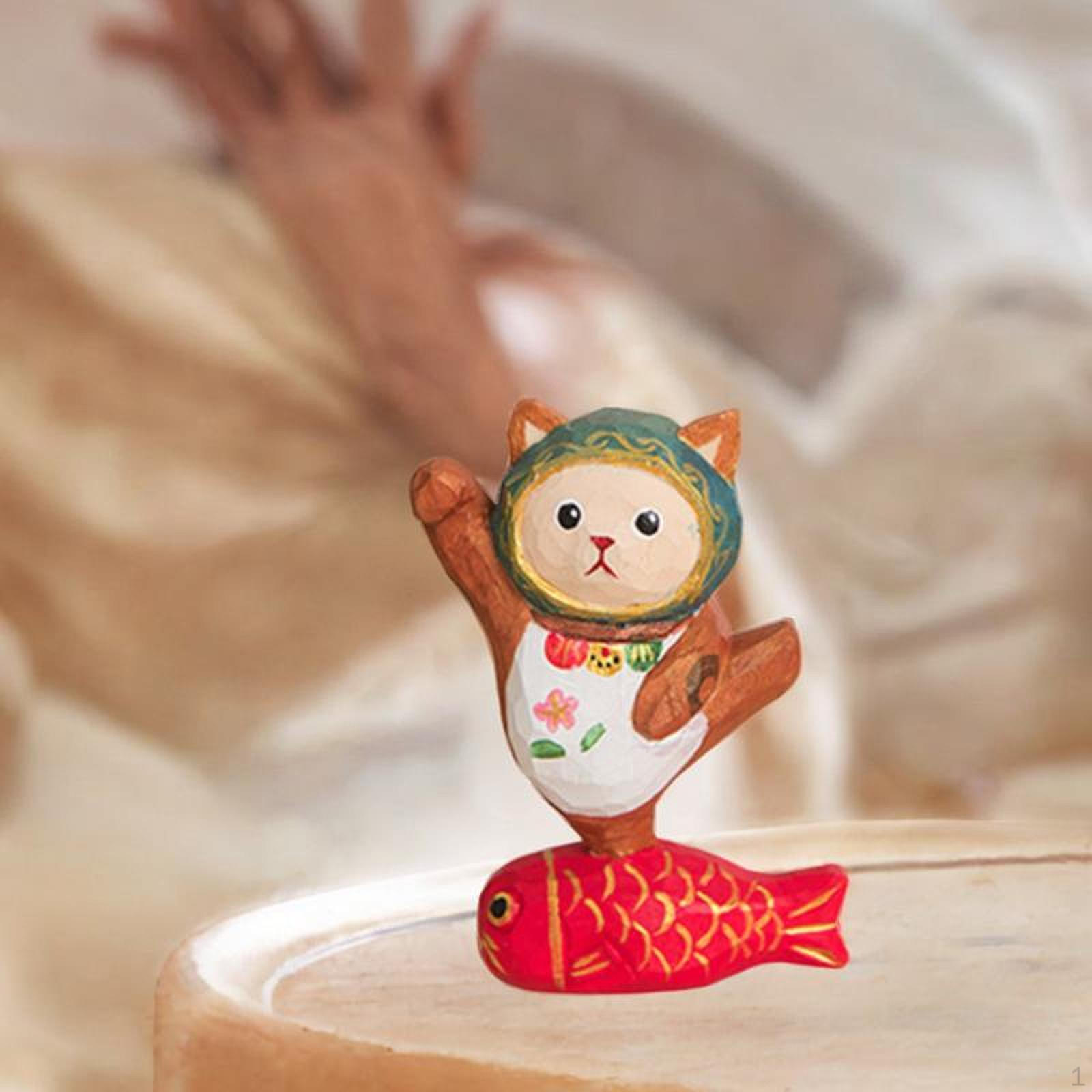 

Статуэтка кошки и рыбы, фигурка животного, украшение, ручная резьба по дереву для книжной полки в спальне коричневый