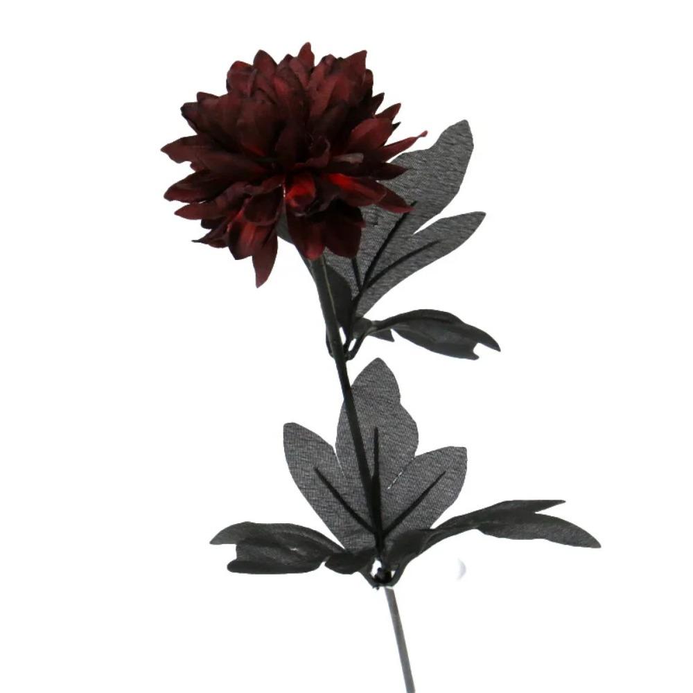 Burgundry Dahlia Black Artificial Flower Branch Wedding Flower Wall Arrangement Materials Halloween Fake Flower Table Home Decor