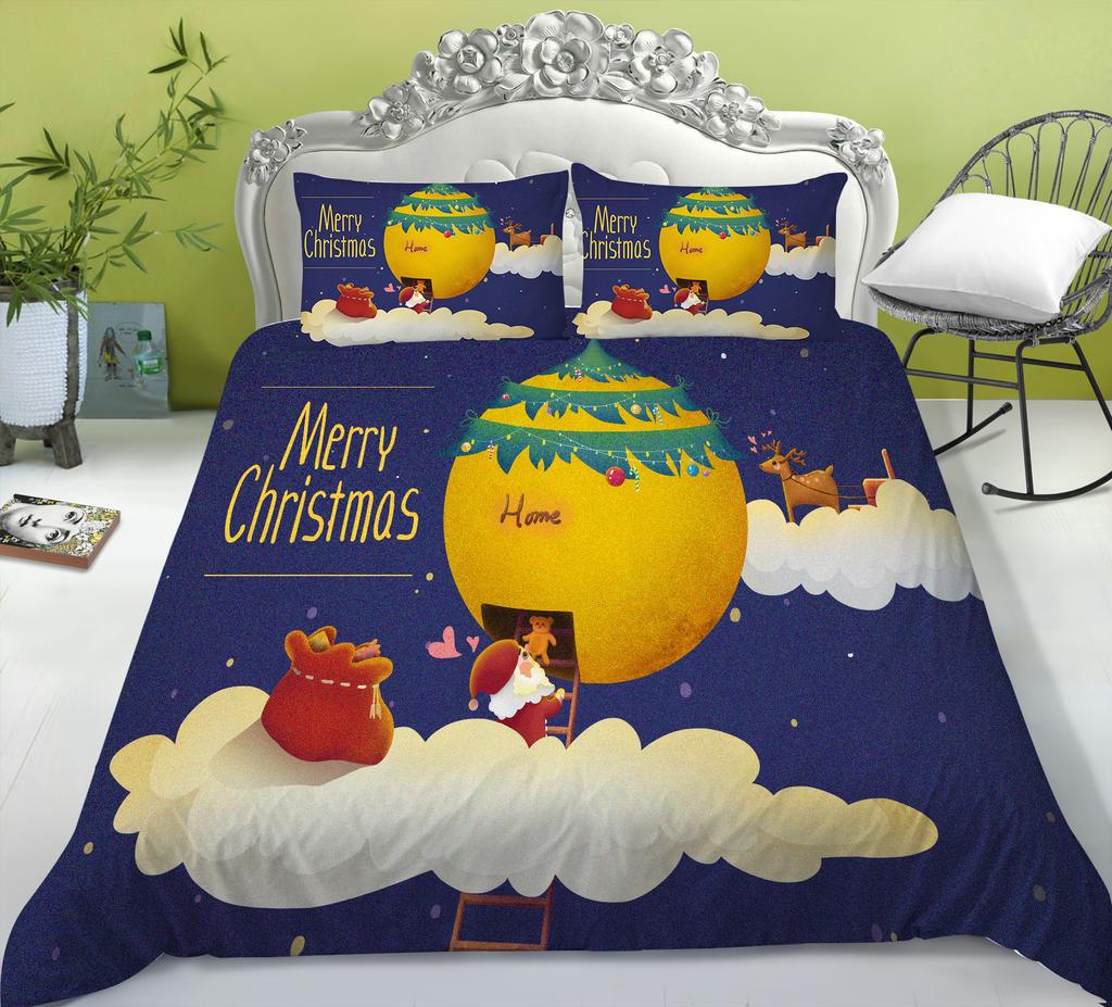 Christmas Gift Quilt Cover Pillowcase Two Or Three Piece Set Santa Claus Digital Printing Polyester Can Be