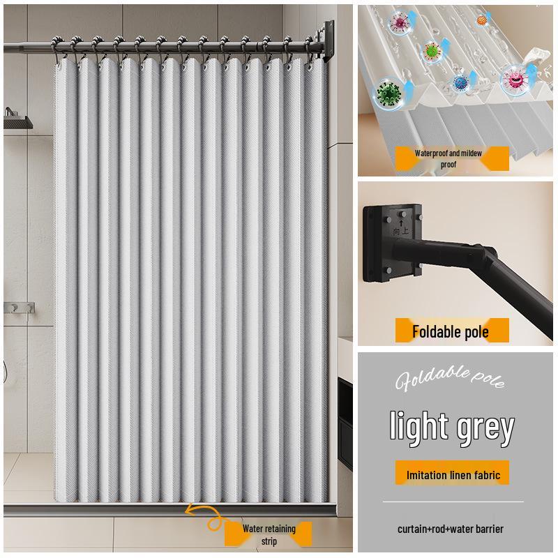 Einfarbiger Verdunklungsvorhang aus Kunstleinen mit Teleskopstange - Langlebig, Schlicht und Atmosphärisch für das Badezimmer